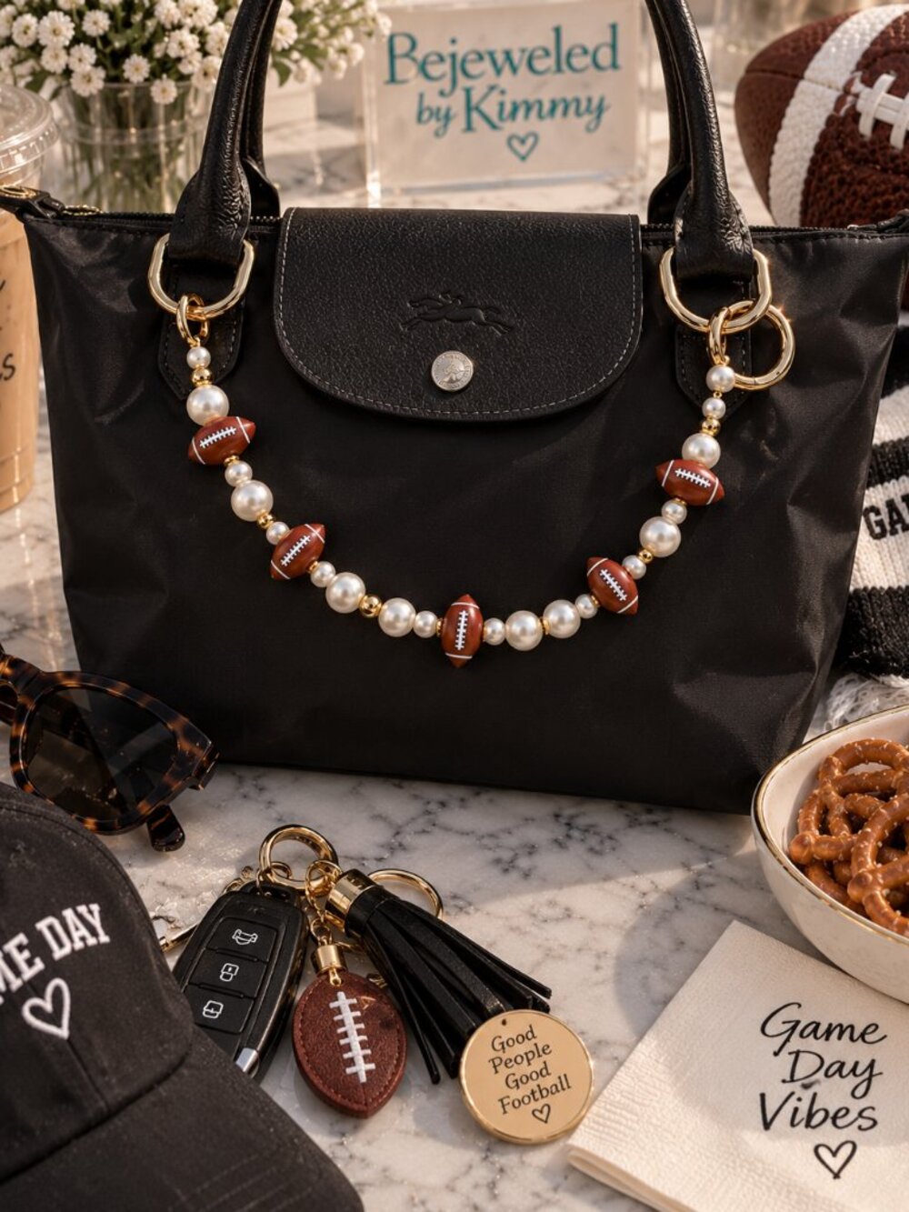Football Bag Charm with Pearls